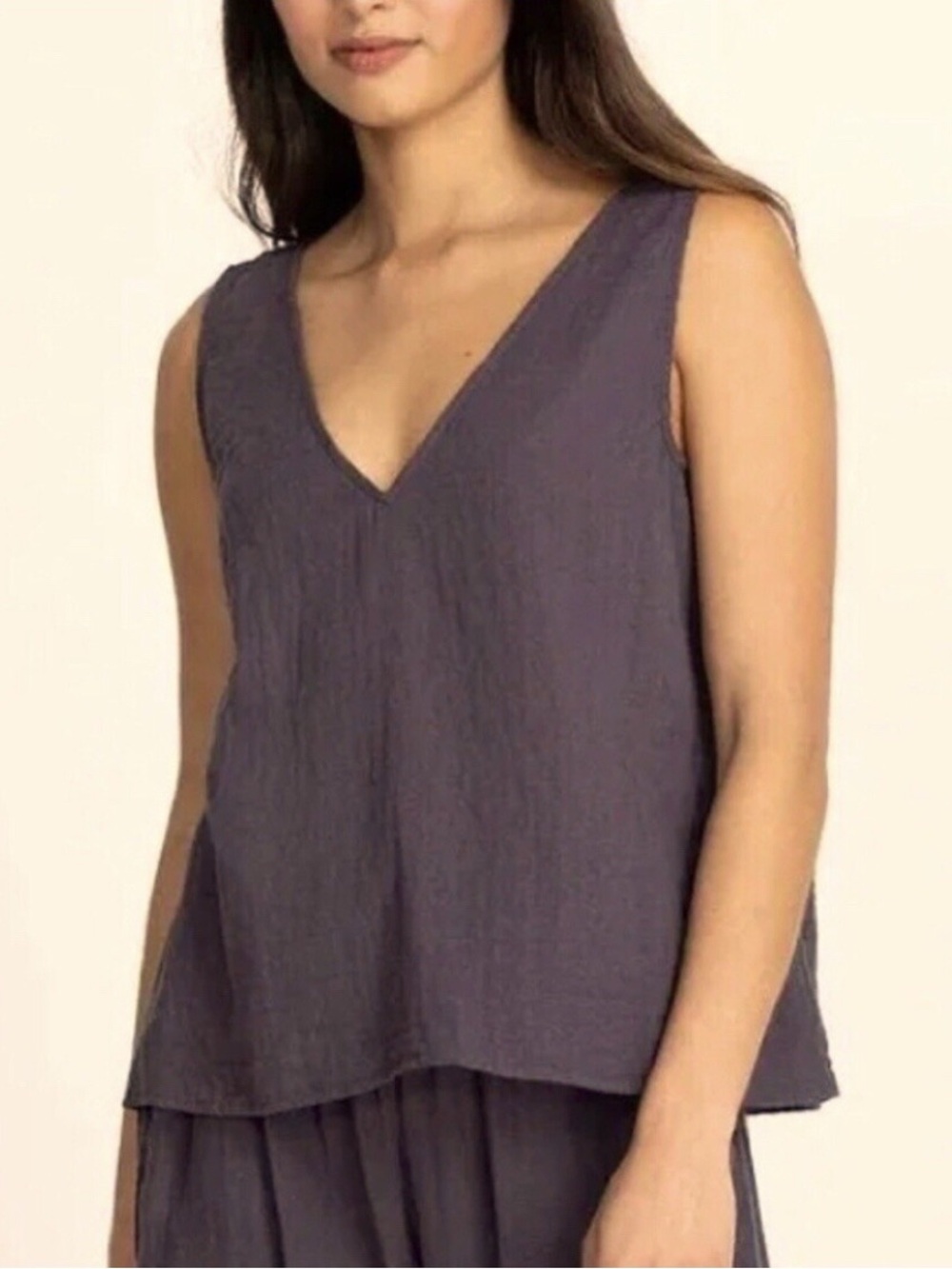 CALME JOHNNY WAS DRAPE TANK TOP DOUBLE V NECK 100% Cotton Graphite LG NWT